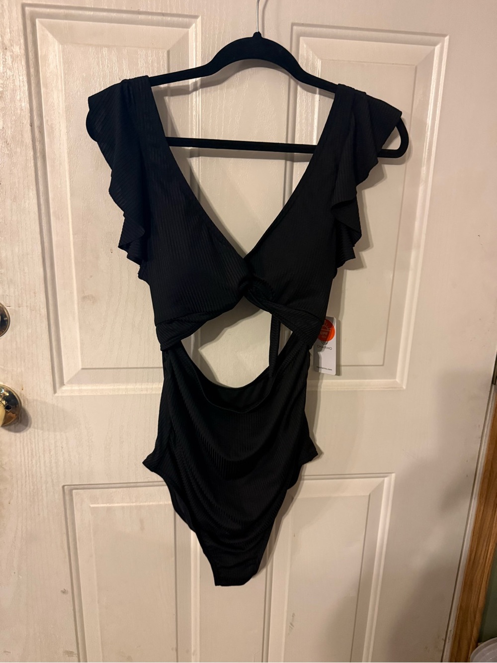 Ruffled Black One-Piece Swimsuit with Cutout